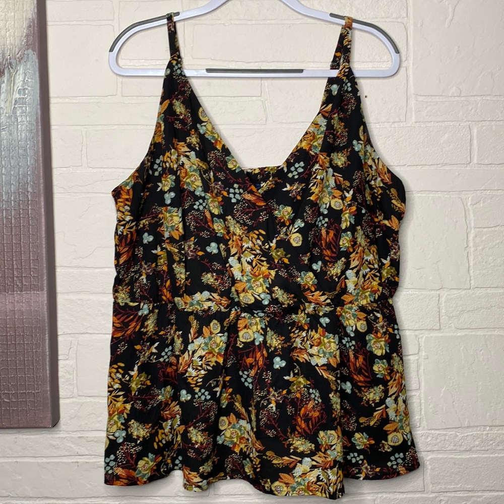 Daytrip Floral Surplice Peplum Tank Top 1X
